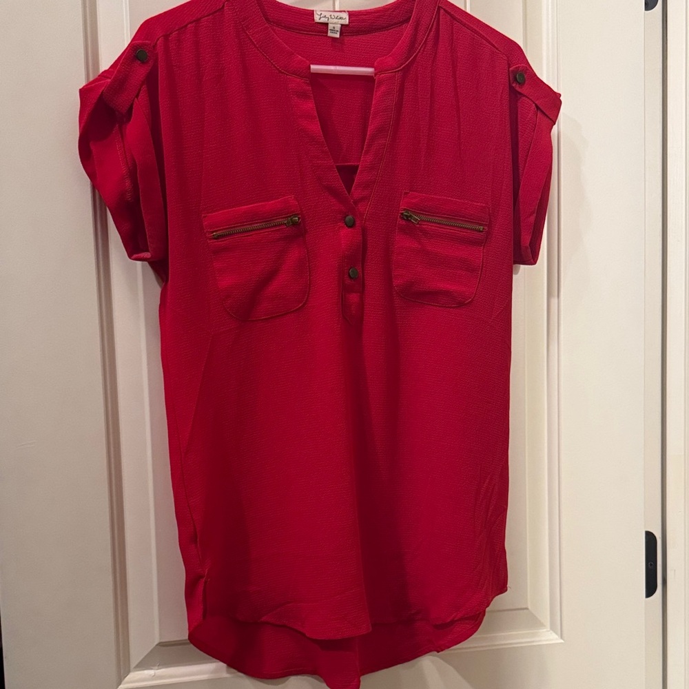 Lily White Vibrant Red Short Sleeve Blouse